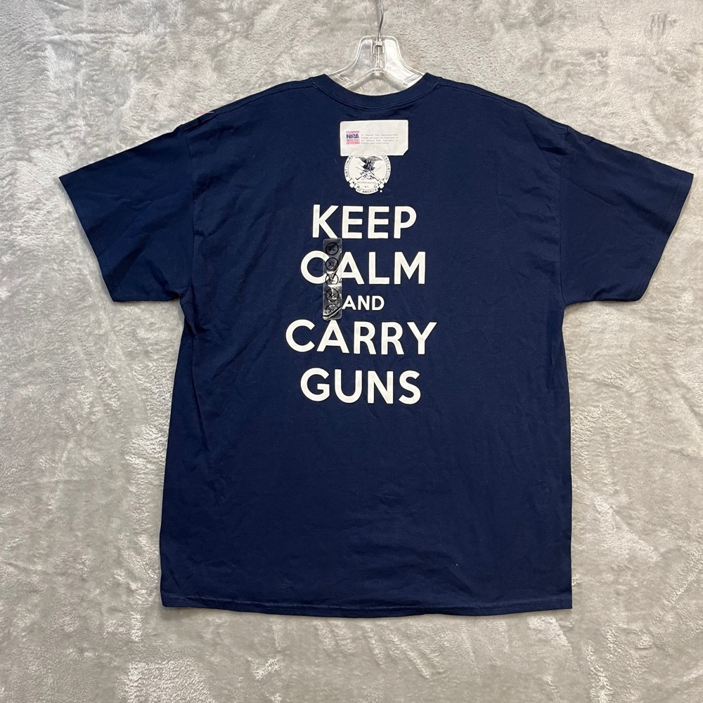 NRA T-Shirt Mens XL Navy Blue Keep Calm And Carry Guns Cabela's Graphic‎ Tee